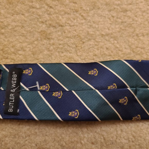 Premium tie - Stripes - Green and blue with logo - Picture 1 of 3